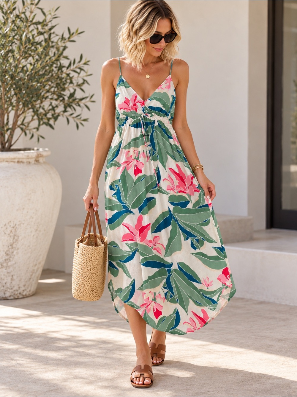⚡ Billabong Tropical Floral Midi Maxi Dress Size Large